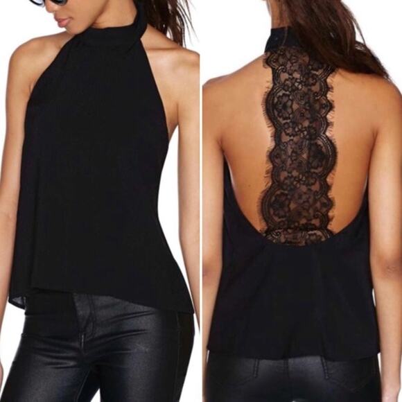 For Love and Lemons Small S Black Lace Back Halter Tank Top Sexy Open Back - Picture 10 of 10